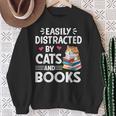 Easily Distracted By Cats And Books Cute Cat And Book Lovers Sweatshirt Gifts for Old Women