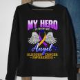 My Hero Is Now My Angel Bladder Cancer Purple Blue Yellow Sweatshirt Gifts for Old Women