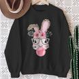 Leopard Print Rabbit Bunny Blowing Bubble Gum Easter Day Sweatshirt Gifts for Old Women