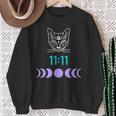 Manifestation Cat And Moon Phase 11 11 Eleven Eleven Purple Sweatshirt Gifts for Old Women