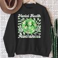 Mental Health Awareness Smile Face Checkered Green Ribbon Sweatshirt Gifts for Old Women