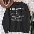 North American P-51 Mustang Ww2 Fighter Blueprint Sweatshirt Gifts for Old Women