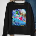Rainbow Space Galaxy Cat On Flamingo Dolphin Sweatshirt Gifts for Old Women