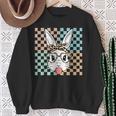 Retro Checkered Bunny Rabbit Face Bubblegum Happy Easter Sweatshirt Gifts for Old Women
