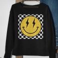 Retro Happy Face Distressed Checkered Pattern Smile Face Sweatshirt Gifts for Old Women