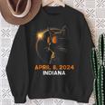 Total Solar Eclipse 2024 Indiana Cat Lover Wearing Glasses Sweatshirt Gifts for Old Women