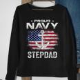 Vintage Proud Navy Stepdad With American Flag Veteran Sweatshirt Gifts for Old Women