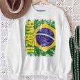 Brazil Brasil Flag Vintage Distressed Brazil Sweatshirt Gifts for Old Women