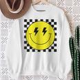 Checkered Lightning Eyes Yellow Smile Face Happy Face Sweatshirt Gifts for Old Women