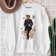 Cat With Flowers And Walking Stick And Moon Sweatshirt Gifts for Old Women