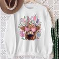 Happy Easter Highland Cow Heifer Easter Day Farmer Cowgirl Sweatshirt Gifts for Old Women