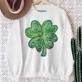 Shamrock Sequin Effect St Patrick's Day Four Leaf Clover Sweatshirt Gifts for Old Women