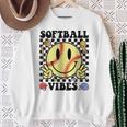 Softball Vibes Smile Face Game Day Softball Mom Sweatshirt Gifts for Old Women