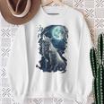 White Wolves Howling At Moon Vintage Wolf Lover Sweatshirt Gifts for Old Women
