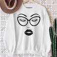 Women's Make-Up Cosmetics Lashes Eyebrows Black Cat Glasses Sweatshirt Gifts for Old Women