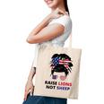 Womens Raise Lions Not Sheep American Flag Sunglasses Messy Bun V-Neck Tote Bag