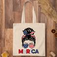 Merica Mom Girl American Flag Messy Bun Hair 4Th Of July Usa V2 Tote Bag