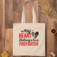 My Heart Belongs To A Firefighter Red Black Tote Bag