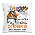 Spooky Mama Born On October 1St Birthday Bun Hair Halloween Pillow