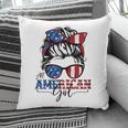 All American Girl 4Th Of July Women Messy Bun Usa Flag V2 Pillow