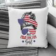 All American Girl Messy Bun Usa Flag Patriotic 4Th Of July V2 Pillow