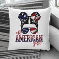 All American Girl Messy Hair Bun Woman Patriotic 4Th Of July V2 Pillow