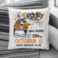 Spooky Mama Born On October 12Nd Birthday Bun Hair Halloween Pillow
