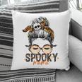 Spooky Mama Halloween Costume Skull Mom Leopard Messy Bun Pillow