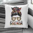 Womens Kinda Busy Being A Dog Mom Messy Bun Leopard Floral Pillow