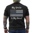 Blue Line Flag My Uncle Hero Police Officer Family Men's T-shirt Back Print