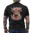 Cute Baby Highland Cow With Flowers Calf Animal Cow Women Men's T-shirt Back Print