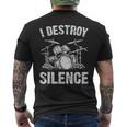 Drummer I Destroy Silence Drumming Vintage Drumset Drum Set Men's T-shirt Back Print