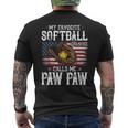 My Favorite Softball Player Calls Me Paw Paw American Flag Men's T-shirt Back Print