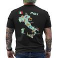 Italy Map Italian Landmarks Hand Drawn Symbols Cities Flag Men's T-shirt Back Print