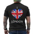 I Love London Distressed Union Jack Heart Men's T-shirt Back Print