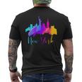 New York Watercolor Skyline Souvenir Nyc Liberty Big Apple Men's T-shirt Back Print