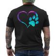 Purple Cyan Turquoise Dog Paw Print Heart For Dogs Lover Men's T-shirt Back Print