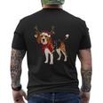 Santa Beagle Reindeer Light Christmas Mens Back Print T-shirt