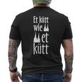 Schwarzes Kurzärmliges Herren-T-Kurzärmliges Herren-T-Shirt Kölscher Spruch Et kütt wie et kütt, Dom-Silhouette Motiv