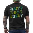 St Patricks Day Happy Go Lucky Shamrock Irish Retro Groovy Mens Back Print T-shirt
