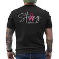 Strong Joshua 19 Bible Verse Breast Cancer Awareness Pink Men's T-shirt Back Print