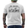 Des Moines Iowa Vintage Skyline Black & White Des Moines Men's T-shirt Back Print