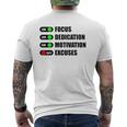 On Focus Dedication Motivation Off Excuses Mens Back Print T-shirt