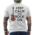 Vintage Keep Calm And Rock On British Jack Union Guitarist Men's T-shirt Back Print