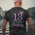 13 It's My Birthday Pink Crown Happy 13Th Birthday Girl Men's T-shirt Back Print Gifts for Old Men