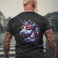2024 Solar Eclipse Unicorn Wearing Solar Eclipse Glasses Men's T-shirt Back Print Gifts for Old Men