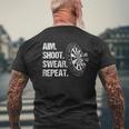 Aim Shoot Swear Repeat Darts Player Mens Back Print T-shirt Gifts for Old Men