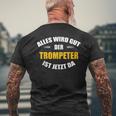 Alles Wird Gut Trumpeter Herren-Kurzärmliges Herren-T-Kurzärmliges Herren-T-Shirt in Schwarz, Musikliebhaber Design Geschenke für alte Männer