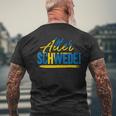 Alter Schwede! Schwarzes Kurzärmliges Herren-T-Kurzärmliges Herren-T-Shirt, Blau-Gelber Aufdruck, Unisex Geschenke für alte Männer