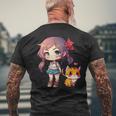 Anime And Cats Lover For N Manga Kawaii Graphic Otaku Men's T-shirt Back Print Gifts for Old Men